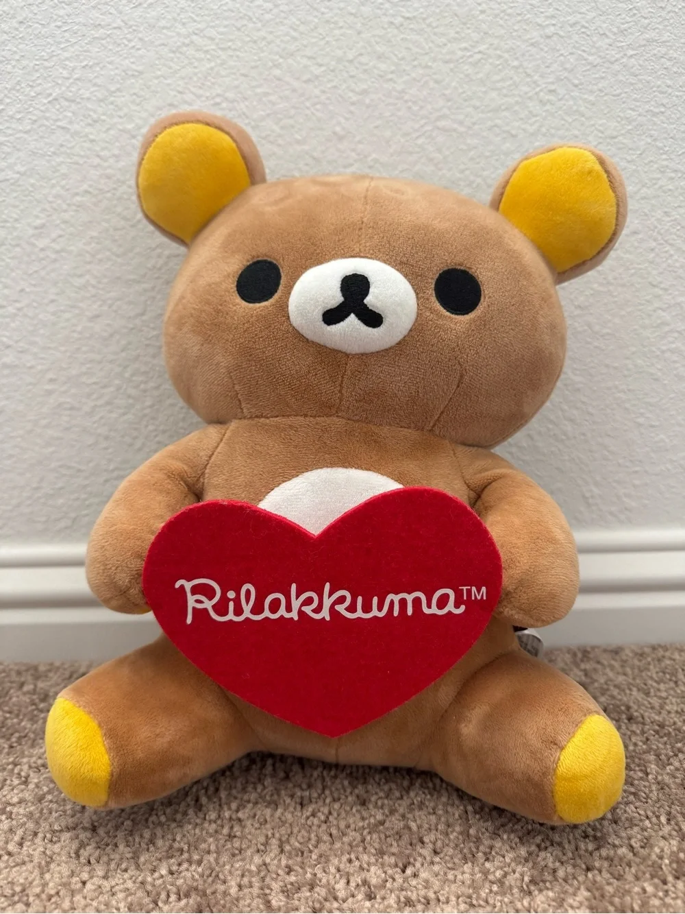 San-X Rilakkuma Holding Red Heart Plush Brown Bear 12.5